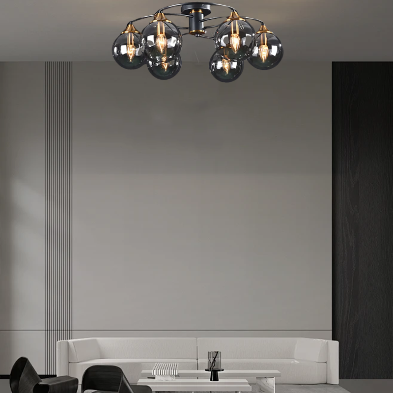 Modern Bubble Smoky Gray 6-Head Ceiling Light for Living Room